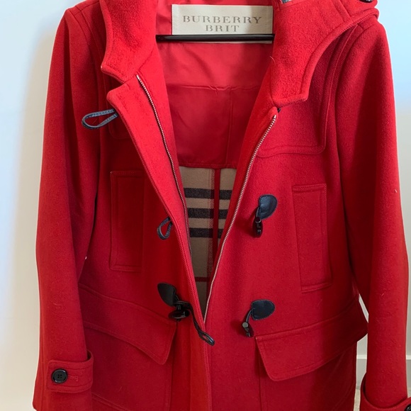 Burberry Brit Red Wool Toggle Coat - Picture 2 of 12